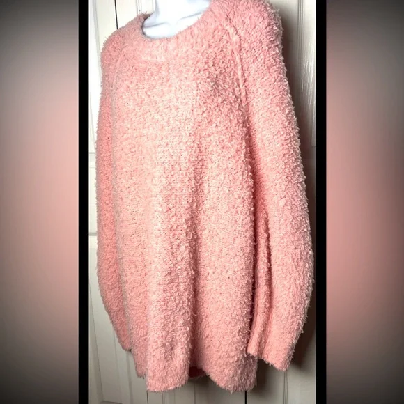 FREE PEOPLE Sweater Teddy Pink Rose Chunky Knit Tunic Pullover Wool $168 Large - Picture 4 of 9